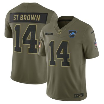 Men's Detroit Lions #14 Amon-Ra St. Brown Nike Olive 2025 Salute to Service Limited Jersey Men's Detroit Lions #14 Amon-Ra St. Brown Nike Olive 2025 Salute to Service Limited Jersey