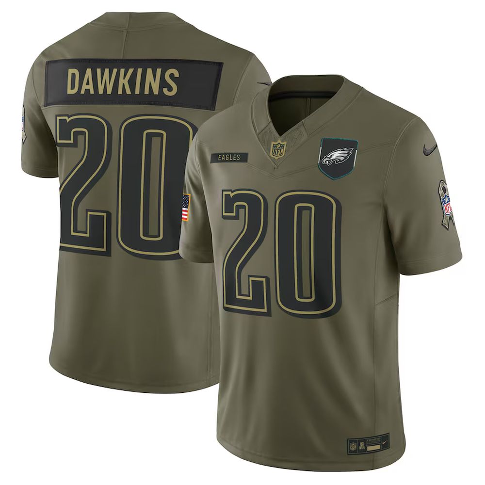 Men's Philadelphia Eagles #20 Brian Dawkins Nike Olive 2025 Salute to Service Retired Limited Jersey