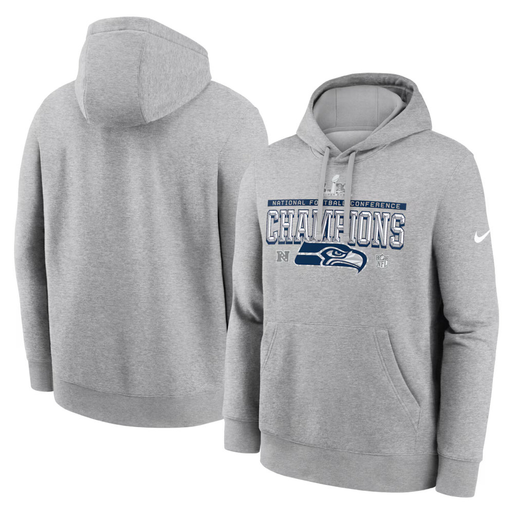 Men's Seattle Seahawks Nike Heather Gray 2025 NFC Champions Locker Room Trophy Collection Hoodie