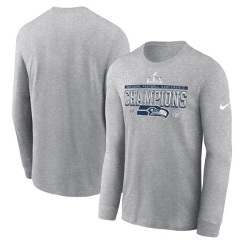 Men's Seattle Seahawks Nike Heather Gray 2025 NFC Champions Locker Room Trophy Collection Long Sleeve T-Shirt Men's Seattle Seahawks Nike Heather Gray 2025 NFC Champions Locker Room Trophy Collection Long Sleeve T-Shirt