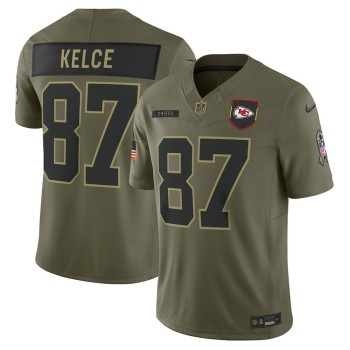 Men's Kansas City Chiefs #87 Travis Kelce Nike Olive 2025 Salute to Service Limited Jersey Men's Kansas City Chiefs #87 Travis Kelce Nike Olive 2025 Salute to Service Limited Jersey