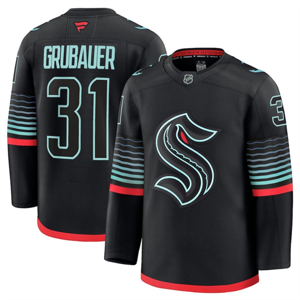 Youth Seattle Kraken #31 Philipp Grubauer Black Alternate Stitched Hockey Jersey Youth Seattle Kraken #31 Philipp Grubauer Black Alternate Stitched Hockey Jersey