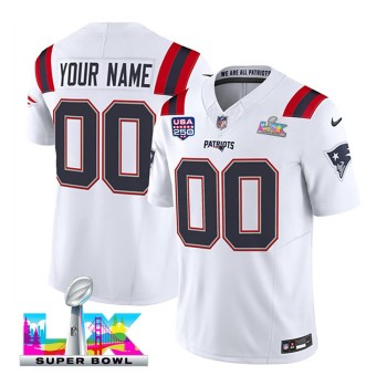 Youth New England Patriots Custom White Super Bowl LX Patch USA 250' Patch Vapor F.U.S.E. Limited Jersey