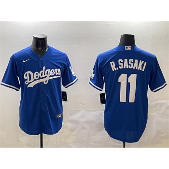 Men's Los Angeles Dodgers #11 Roki Sasaki Royal Cool Base Stitched Baseball Jersey Men's Los Angeles Dodgers #11 Roki Sasaki Royal Cool Base Stitched Baseball Jersey
