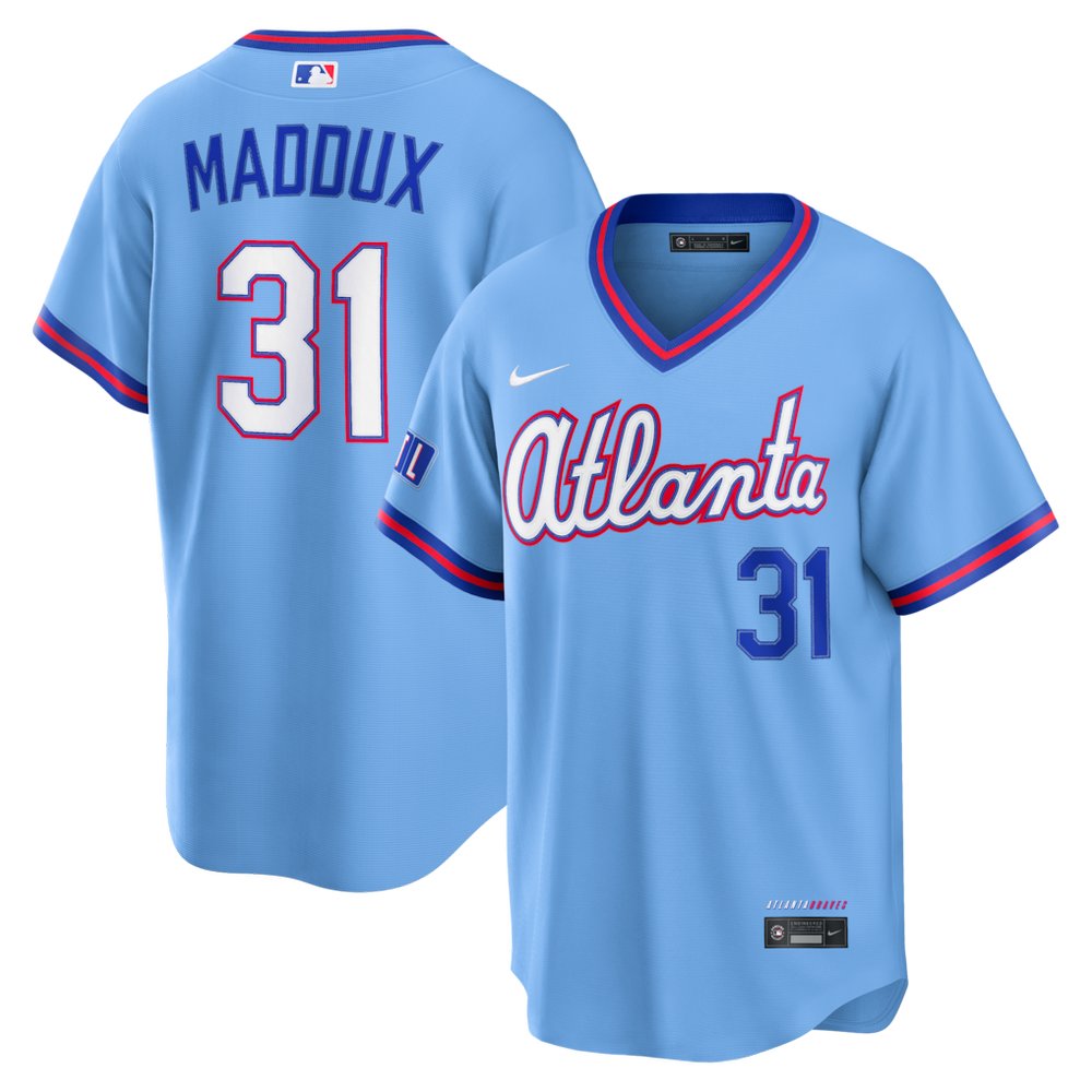 Youth Atlanta Braves #31 Greg Maddux Nike Powder Blue 2026 City Connect Stadium Jersey