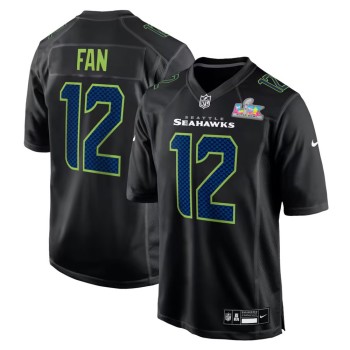 Men's Seattle Seahawks 12s Black Super Bowl LX Patch Carbon Fashion Game Jersey Men's Seattle Seahawks 12s Black Super Bowl LX Patch Carbon Fashion Game Jersey