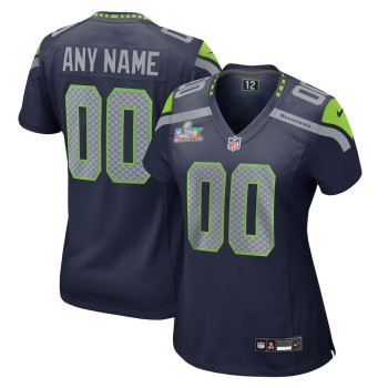 Women's Seattle Seahawks Nike College Navy Super Bowl LX Patch Custom Game Jersey Women's Seattle Seahawks Nike College Navy Super Bowl LX Patch Custom Game Jersey