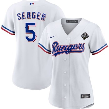 Women's Texas Rangers #5 Corey Seager White 2023 World Series Stitched Baseball Jersey(Run Small) Women's Texas Rangers #5 Corey Seager White 2023 World Series Stitched Baseball Jersey(Run Small)