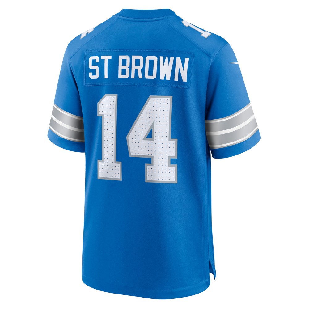 Men's Detroit Lions #14 Amon-Ra St. Brown Blue Game Jersey Men's Detroit Lions #14 Amon-Ra St. Brown Blue Game Jersey