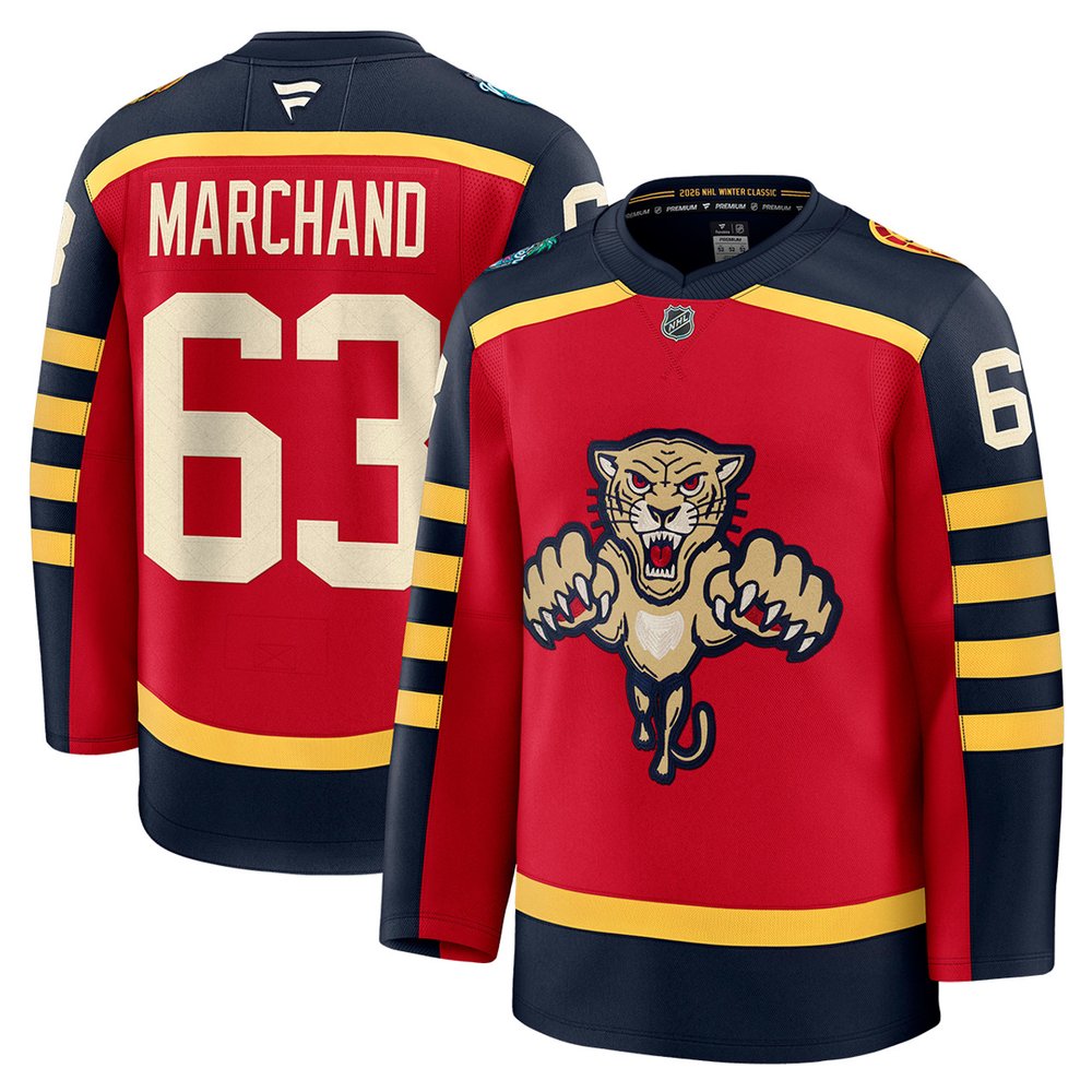 Men's Florida Panthers #63 Brad Marchand Red NHL 2026 Winter Classic Premium Jersey
