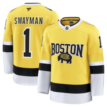 Men's Boston Bruins #1 Jeremy Swayman Gold 2026 NHL Stadium Series Premium Jersey Men's Boston Bruins #1 Jeremy Swayman Gold 2026 NHL Stadium Series Premium Jersey