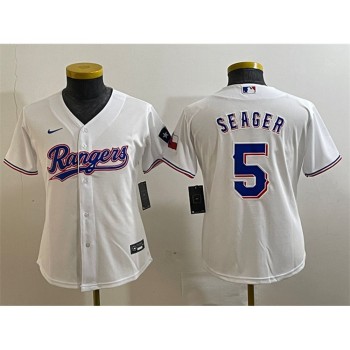 Youth Texas Rangers #5 Corey Seager White With Patch Stitched Baseball Jersey Youth Texas Rangers #5 Corey Seager White With Patch Stitched Baseball Jersey
