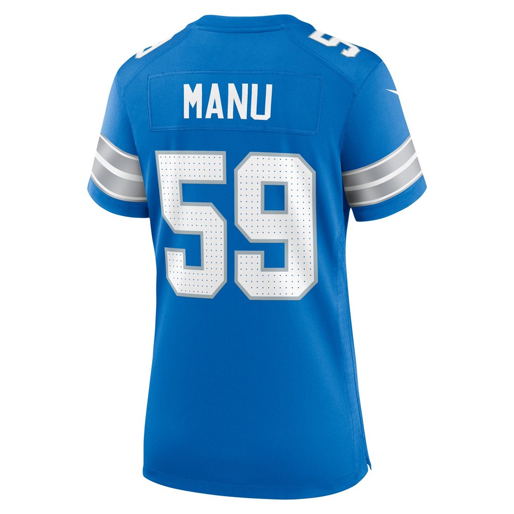 Women's Detroit Lions Giovanni Manu  Blue Team Game Jersey Women's Detroit Lions Giovanni Manu  Blue Team Game Jersey