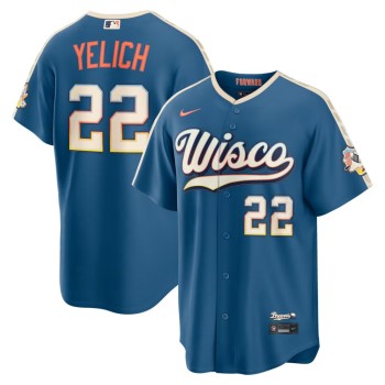Men's Milwaukee Brewers #22 Christian Yelich Nike Mineral Blue 2026 City Connect Stadium Jersey