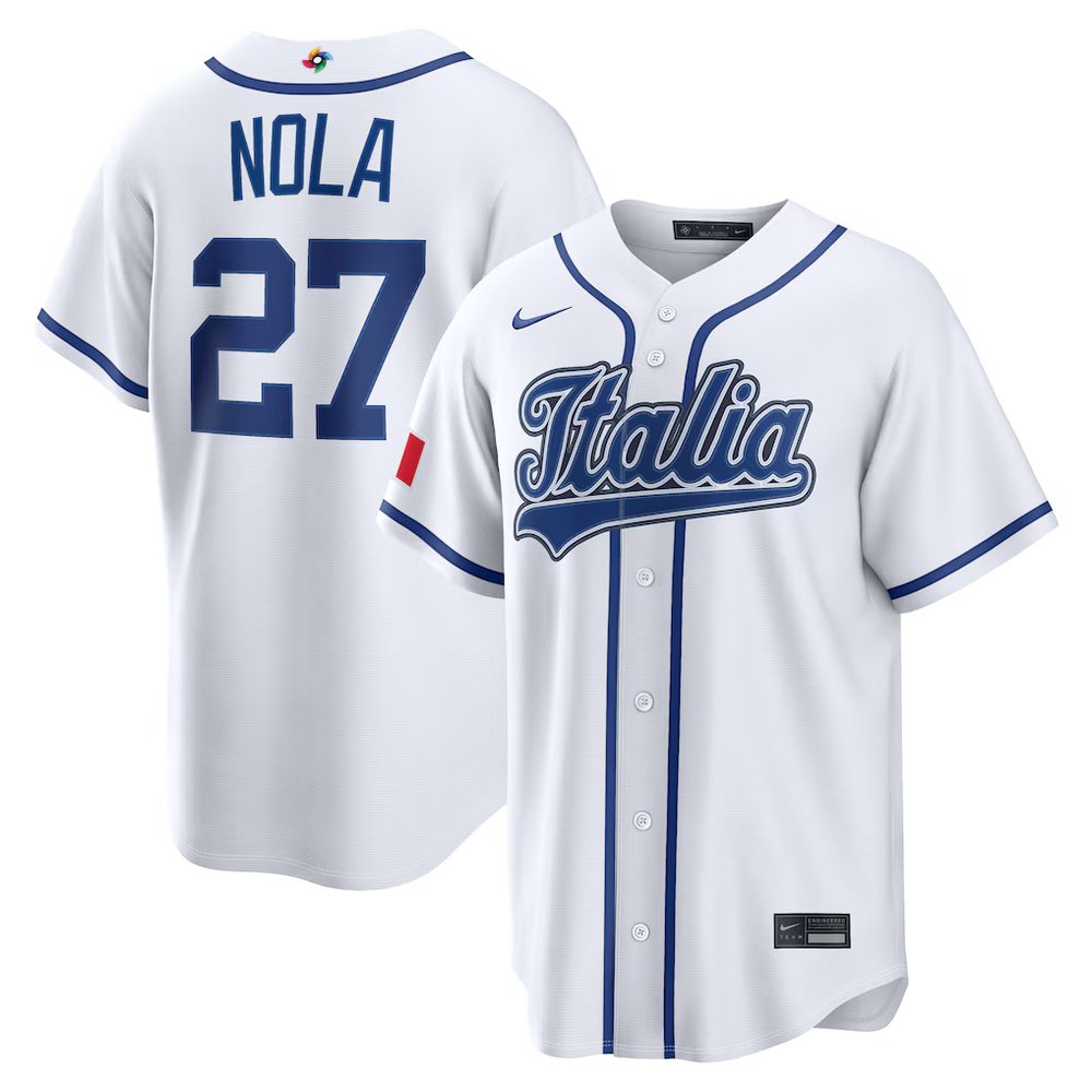 Youth Italy Baseball #27 Aaron Nola Nike White 2026 World Baseball Classic Home Stadium Jersey