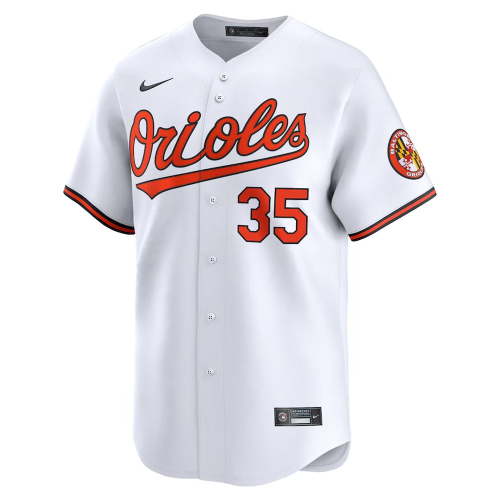 Men's Baltimore Orioles #35 Adley Rutschman White Home Limited Player Jersey Men's Baltimore Orioles #35 Adley Rutschman White Home Limited Player Jersey
