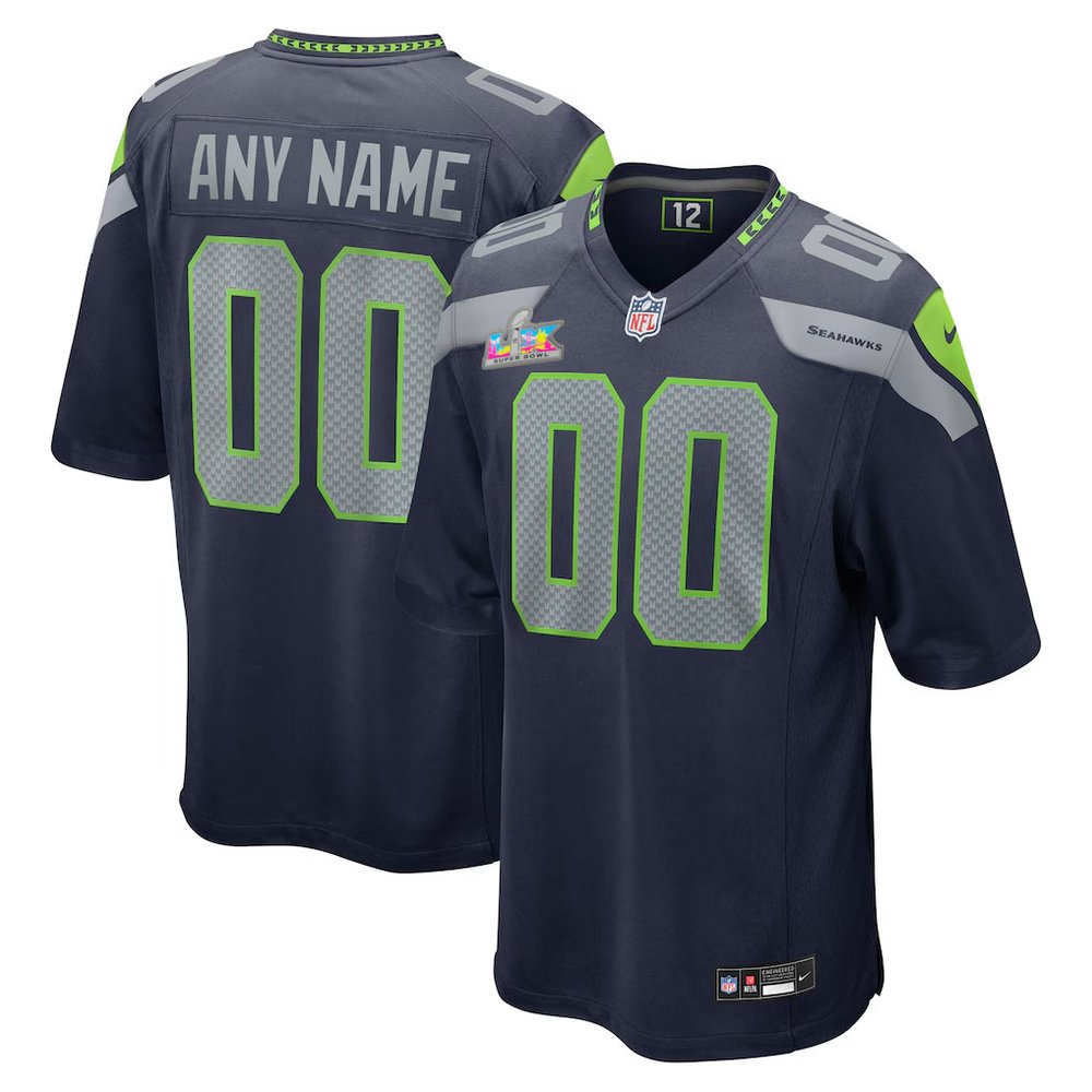 Men's Seattle Seahawks Custom College Navy Super Bowl LX Patch Game Jersey