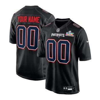 Men's New England Patriots Custom Black Super Bowl LX Patch Carbon Fashion Game Jersey