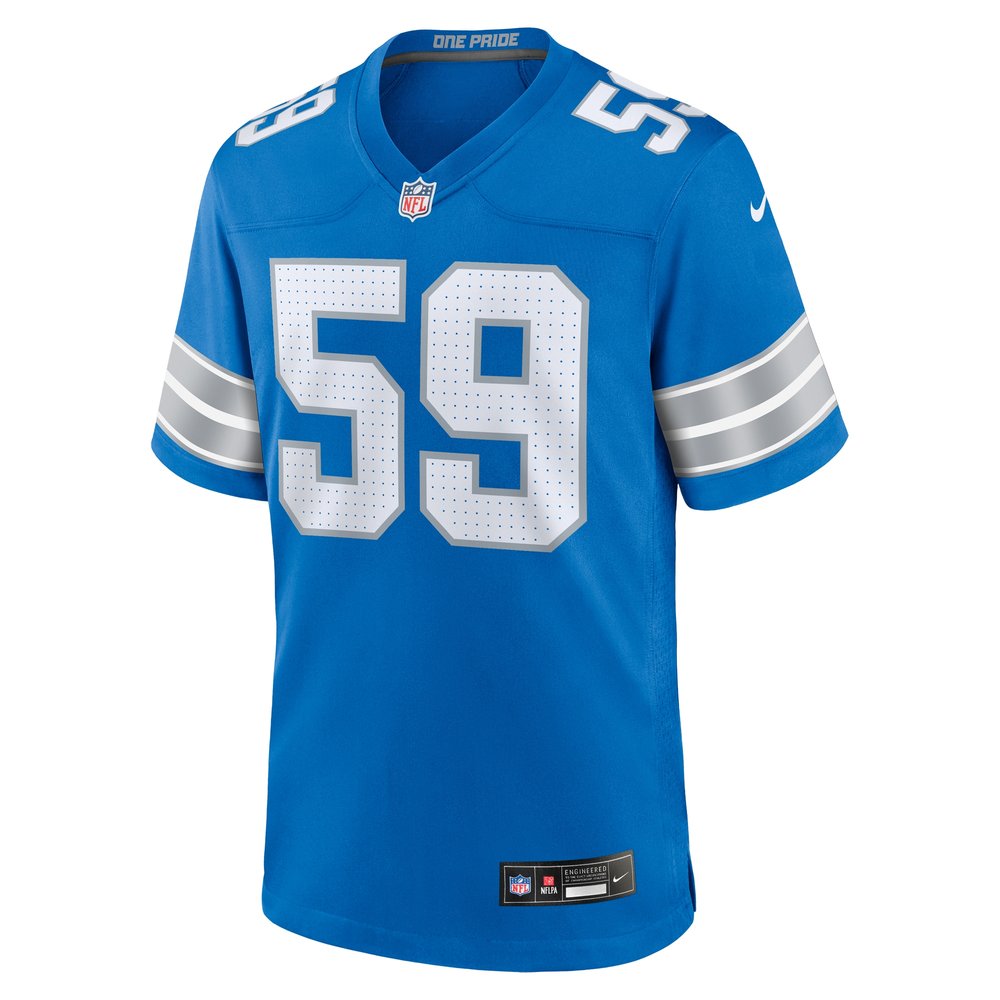 Men's Detroit Lions Giovanni Manu  Blue Team Game Jersey Men's Detroit Lions Giovanni Manu  Blue Team Game Jersey