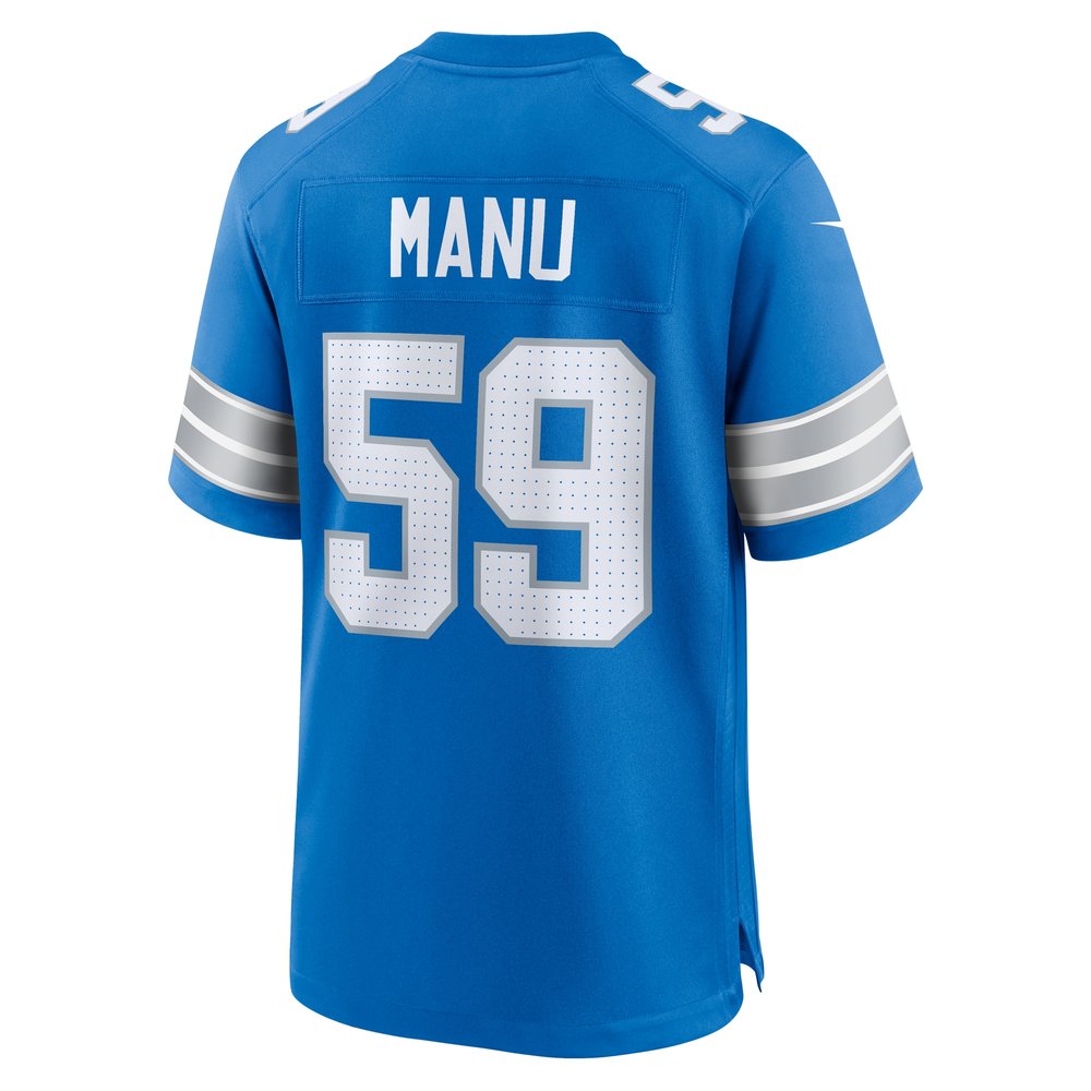 Men's Detroit Lions Giovanni Manu  Blue Team Game Jersey Men's Detroit Lions Giovanni Manu  Blue Team Game Jersey