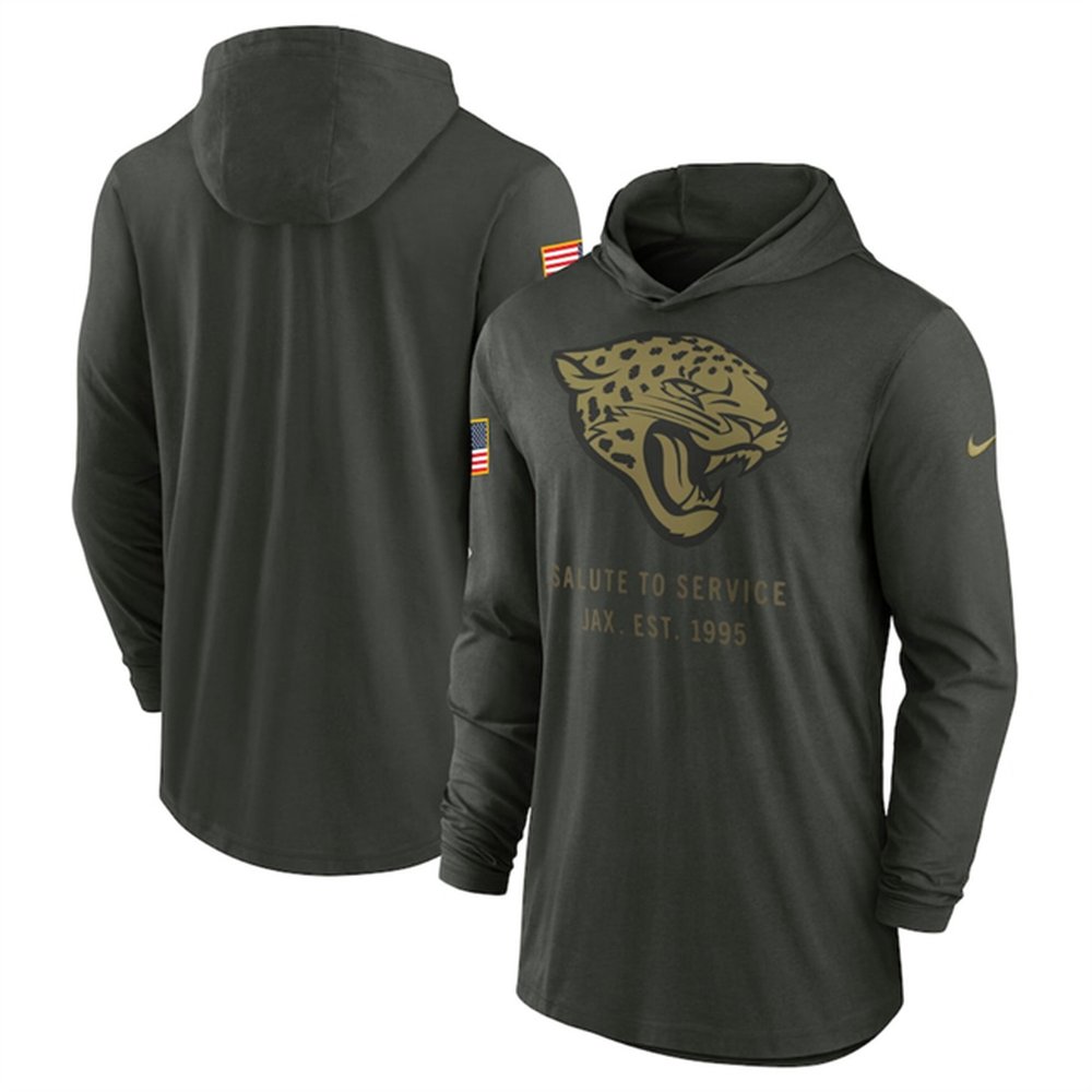 Men's Jacksonville Jaguars Forest Green 2025 Salute to Service Sideline Dri-FIT Lightweight Pullover Hoodie