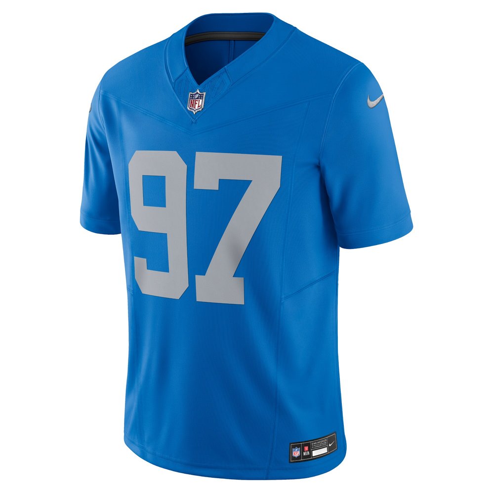 Men's Detroit Lions #97 Aidan Hutchinson Blue Vapor F.U.S.E. Alternate Limited Jersey Men's Detroit Lions #97 Aidan Hutchinson Blue Vapor F.U.S.E. Alternate Limited Jersey