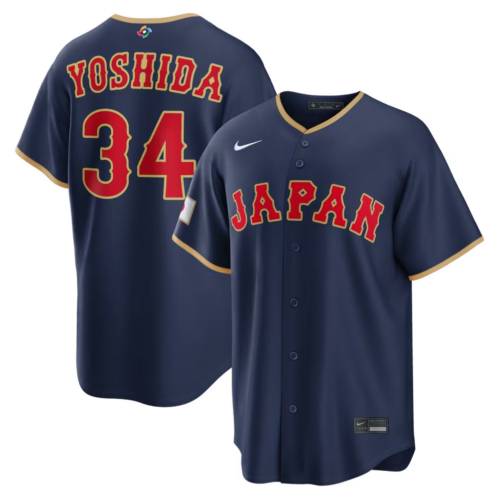 Men's Japan Baseball #34 Masataka Yoshida Navy 2026 World Baseball Classic Road Stadium Jersey