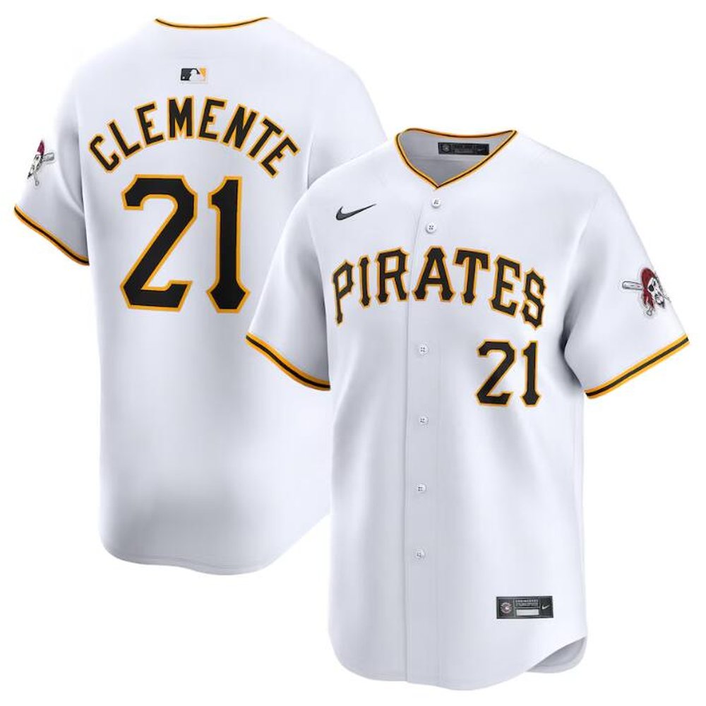 Men's Pittsburgh Pirates #21 Roberto Clemente White Home Limited Stitched Baseball Jersey
