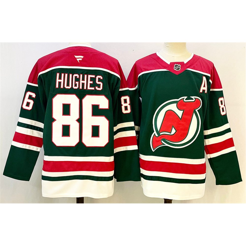 Youth New Jersey Devils #86 Jack Hughes Green/Red 2024-25 With A Patch Stitched Hockey Jersey Youth New Jersey Devils #86 Jack Hughes Green/Red 2024-25 With A Patch Stitched Hockey Jersey