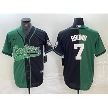 Men's Boston Celtics #7 Jaylen Brown Green/Black Split Stitched Baseball Jersey Men's Boston Celtics #7 Jaylen Brown Green/Black Split Stitched Baseball Jersey