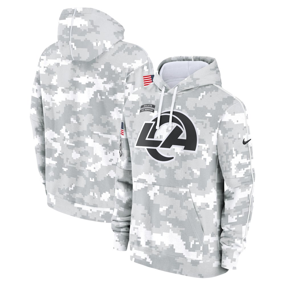 Youth Los Angeles Rams White/Gray 2024 Salute To Service Pullover Hoodie