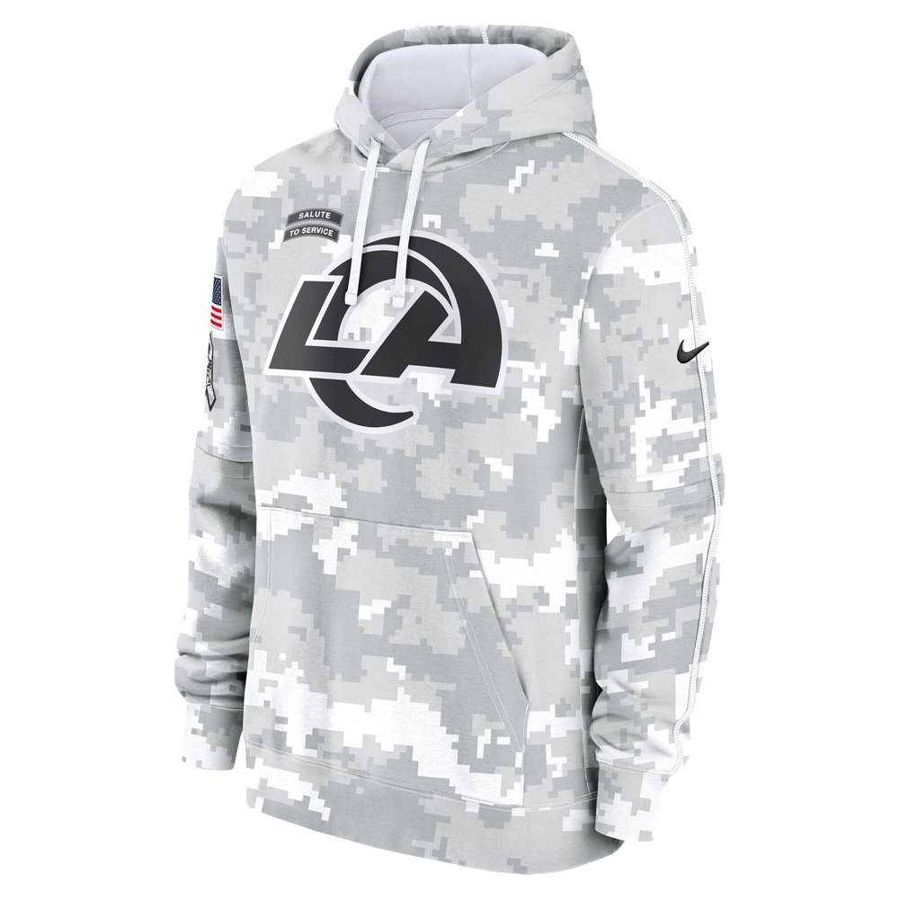 Youth Los Angeles Rams White/Gray 2024 Salute To Service Pullover Hoodie Youth Los Angeles Rams White/Gray 2024 Salute To Service Pullover Hoodie