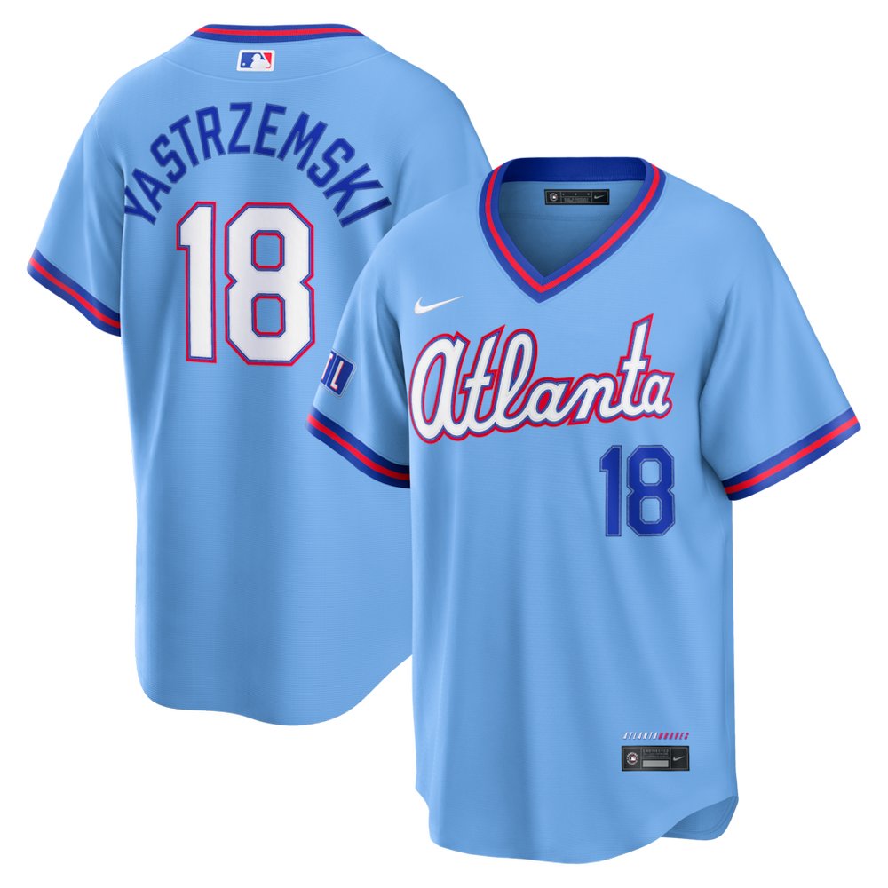Youth Atlanta Braves #18 Mike Yastrzemski Nike Powder Blue 2026 City Connect Stadium Jersey