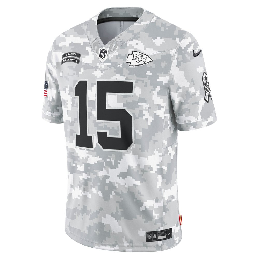 Men's Kansas City Chiefs #15 Patrick Mahomes Arctic Camo 2024 Salute to Service Limited Jersey Men's Kansas City Chiefs #15 Patrick Mahomes Arctic Camo 2024 Salute to Service Limited Jersey