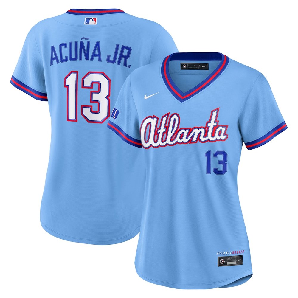 Women's Atlanta Braves Ronald #13 Acuna Jr. Nike Powder Blue 2026 City Connect Stadium Jersey