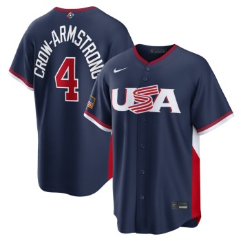Youth USA Baseball #4 Pete Crow-Armstrong Navy 2026 World Baseball Classic Road Stadium Jersey