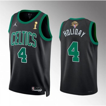 Men's Boston Celtics #4 Jrue Holiday Black 2024 Finals Champions Statement Edition Stitched Basketball Jersey Men's Boston Celtics #4 Jrue Holiday Black 2024 Finals Champions Statement Edition Stitched Basketball Jersey