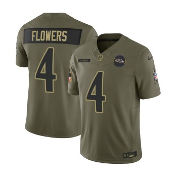 Youth's Baltimore Ravens #4 Zay Flowers Nike Olive 2025 Salute to Service Retired Limited Jersey Youth's Baltimore Ravens #4 Zay Flowers Nike Olive 2025 Salute to Service Retired Limited Jersey