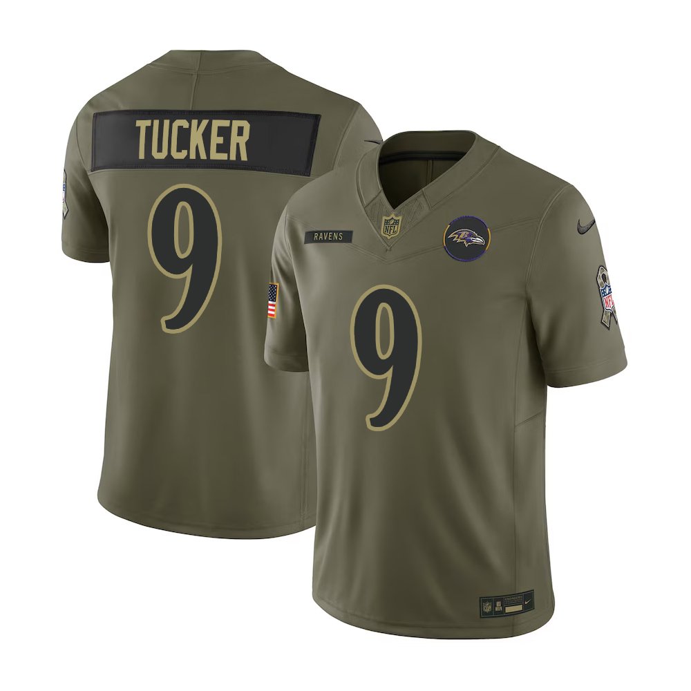 Youth's Baltimore Ravens #9 Justin Tucker Nike Olive 2025 Salute to Service Retired Limited Jersey Youth's Baltimore Ravens #9 Justin Tucker Nike Olive 2025 Salute to Service Retired Limited Jersey