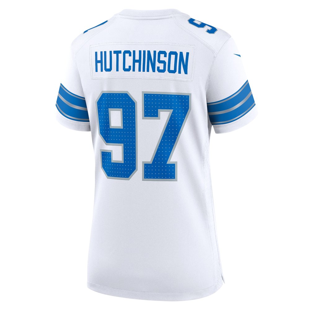 Women's Detroit Lions #97 Aidan Hutchinson White Game Jersey Women's Detroit Lions #97 Aidan Hutchinson White Game Jersey