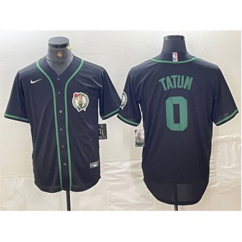 Men's Boston Celtics #0 Jayson Tatum Black With Patch Stitched Baseball Jersey Men's Boston Celtics #0 Jayson Tatum Black With Patch Stitched Baseball Jersey