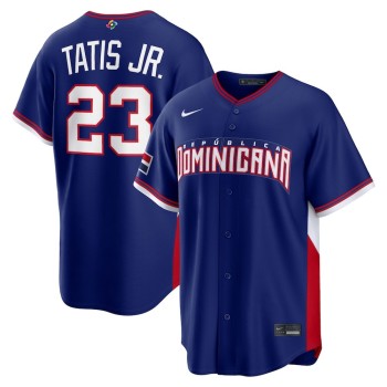 Men's Dominican Republic Baseball #23 Fernando Tatis Jr. Royal 2026 World Baseball Classic Road Stadium Jersey