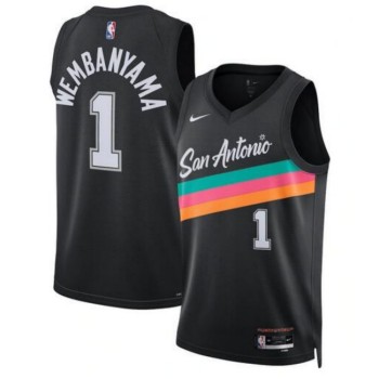 Men's San Antonio Spurs #1 Victor Wembanyama Black 2025/26 City Edition Stitched Basketball Jersey Men's San Antonio Spurs #1 Victor Wembanyama Black 2025/26 City Edition Stitched Basketball Jersey