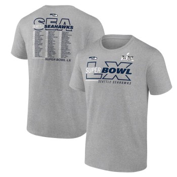 Men's Seattle Seahawks Heather Gray Super Bowl LX Roster T-Shirt Men's Seattle Seahawks Heather Gray Super Bowl LX Roster T-Shirt