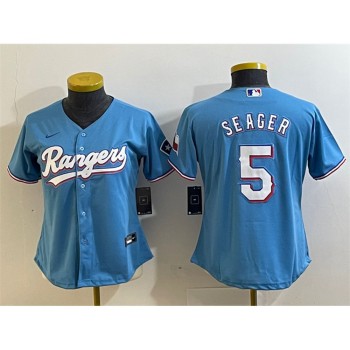 Women's Texas Rangers #5 Corey Seager Blue With Patch Stitched Baseball Jersey(Run Small) Women's Texas Rangers #5 Corey Seager Blue With Patch Stitched Baseball Jersey(Run Small)