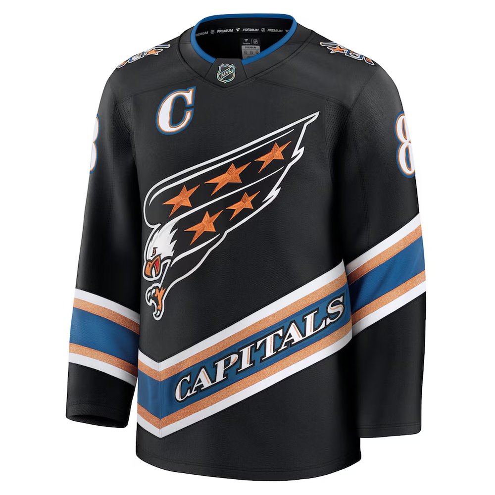 Men's Washington Capitals #8 Alexander Ovechkin Black Alternate 50th Anniversary Premium Jersey Men's Washington Capitals #8 Alexander Ovechkin Black Alternate 50th Anniversary Premium Jersey