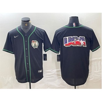 Men's Boston Celtics Black Team Big Logo With Patch Stitched Baseball Jersey Men's Boston Celtics Black Team Big Logo With Patch Stitched Baseball Jersey