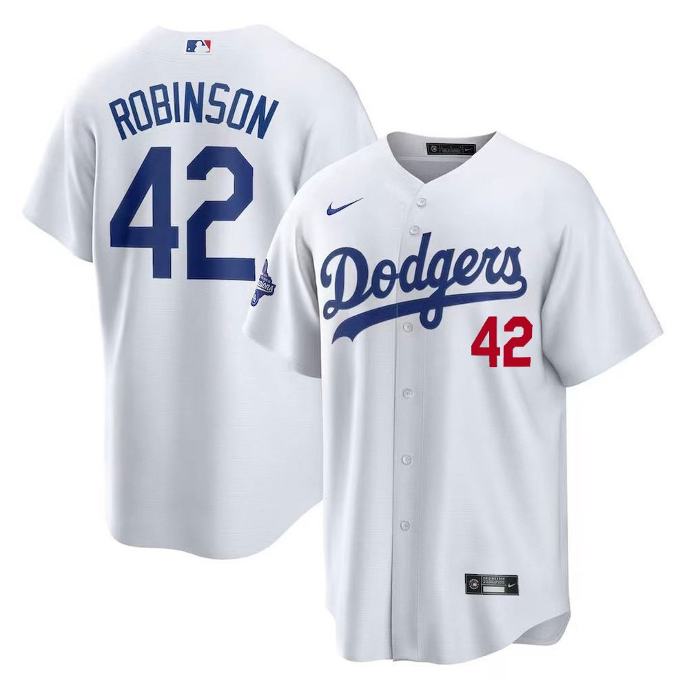 Men's Los Angeles Dodgers #42 Jackie Robinson White 2025 World Series Champions Home Limited Jersey