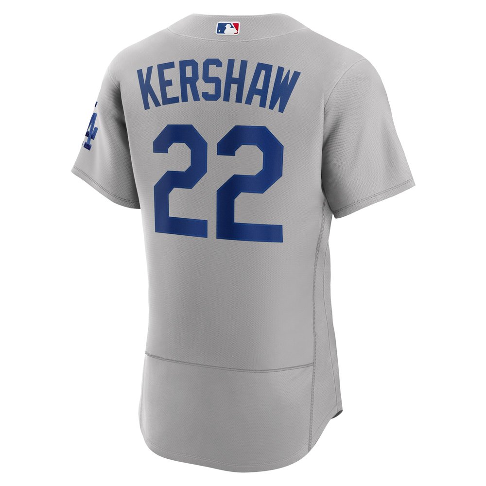 Men's Los Angeles Dodgers #22 Clayton Kershaw Gray 2024 World Series Alternate Authentic Player Jersey Men's Los Angeles Dodgers #22 Clayton Kershaw Gray 2024 World Series Alternate Authentic Player Jersey