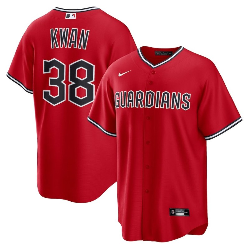 Men's Cleveland Guardians #38 Steven Kwan Nike Red Alternate Replica 2.0 Player Jersey